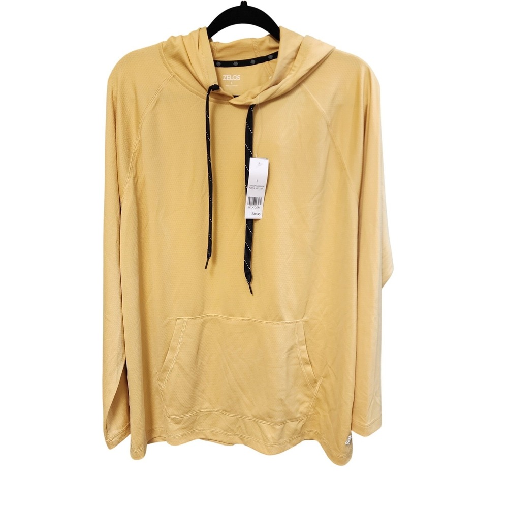 Zelos Mens Active Hoodie Napa Yellow Long Sleeve Pullover Large NWT Front Pocket